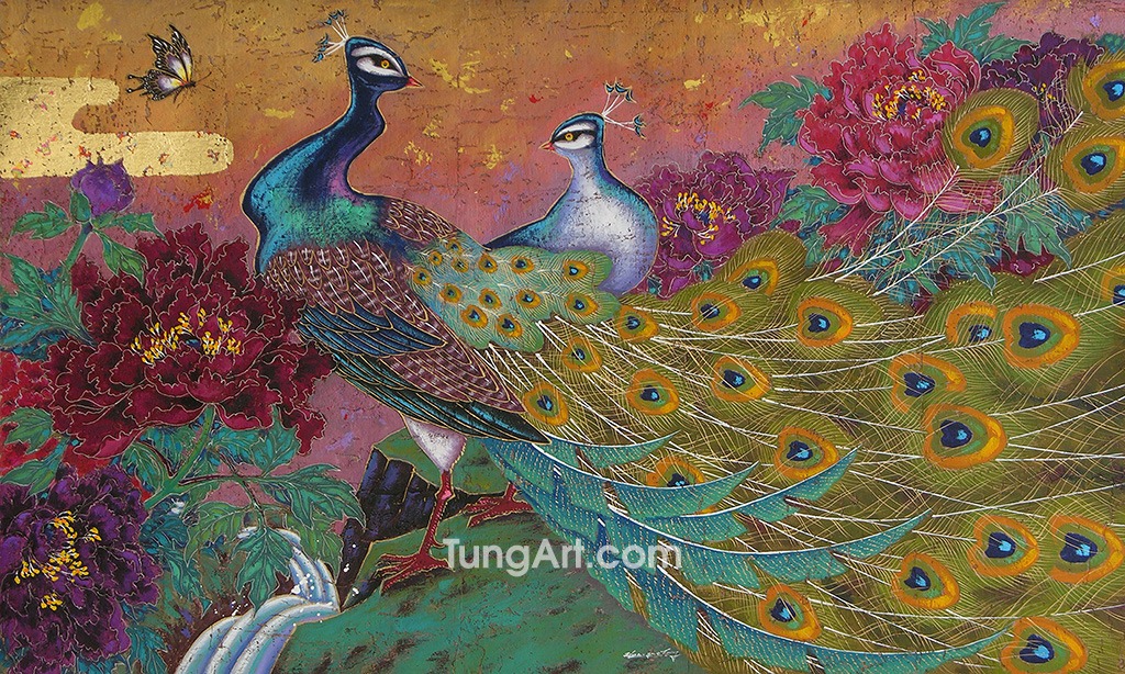 A-2 Peacocks with Peony Flowers