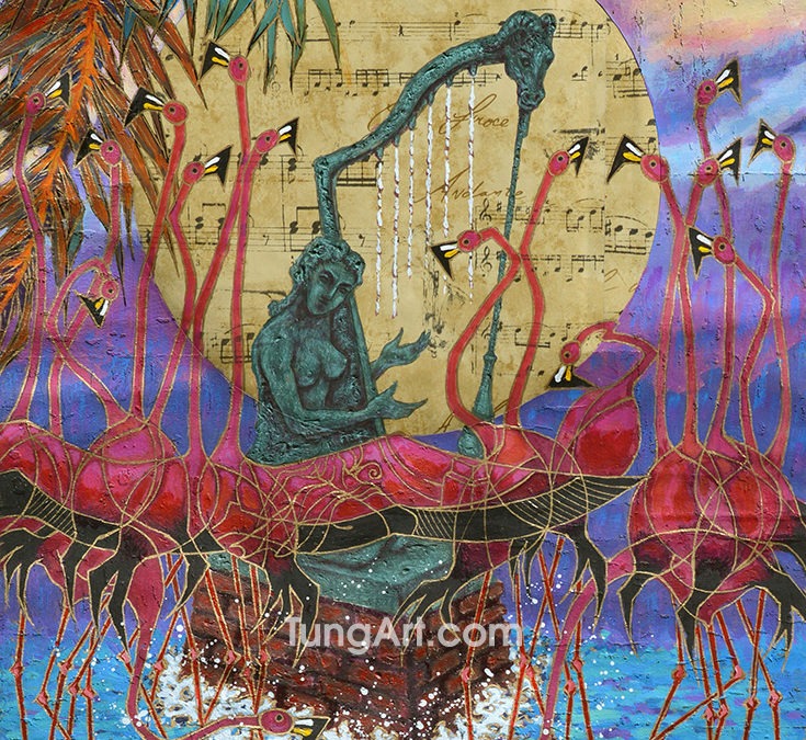 B-10 Dancing Flamingo with Lady Play Harp